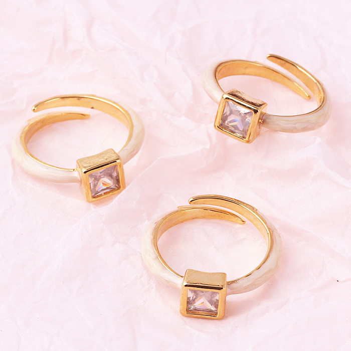 Anéis abertos elegantes do zircão do embutimento de cobre geométrico de Streetwear