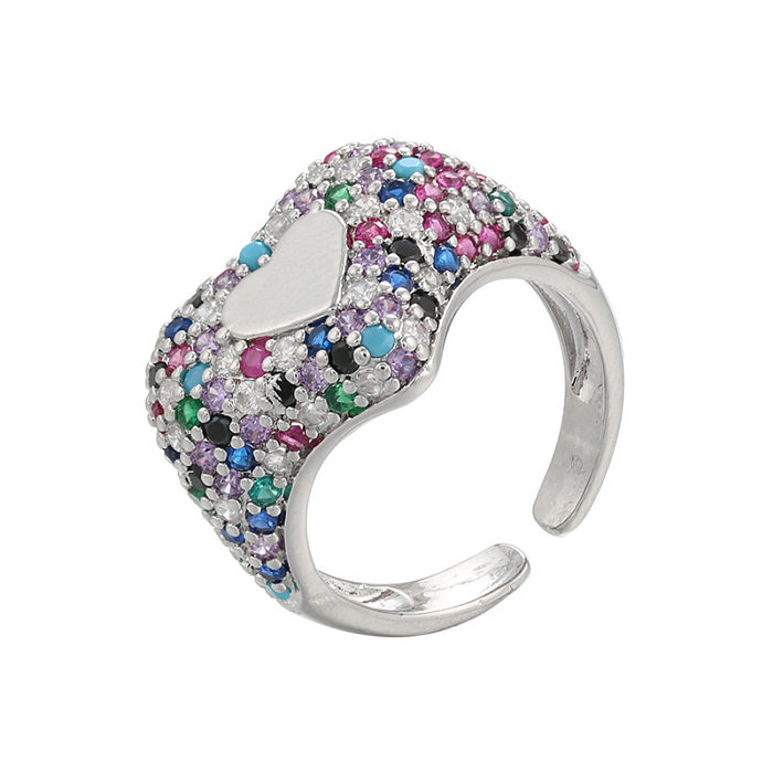 Anel de diamante colorido com coração de pêssego microincrustado com abertura em formato de coração anel ajustável