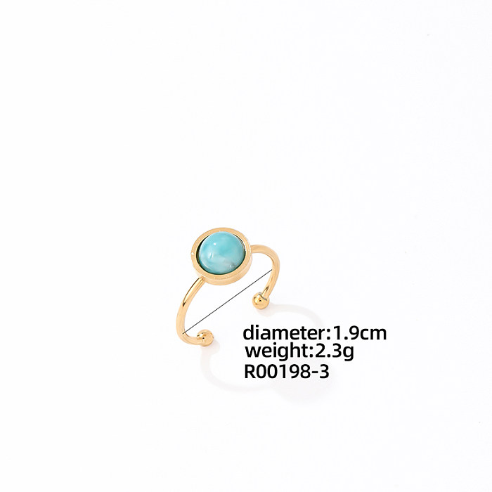 Casual Simple Style Korean Style Round Stainless Steel Plating Inlay Turquoise Gold Plated Open Rings