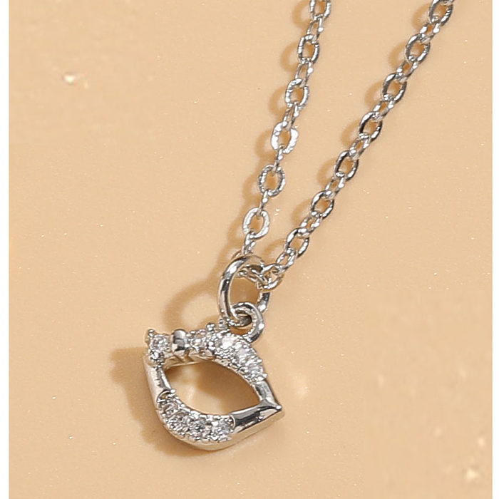 Elegant Sweet Lips Heart Shape Copper Plating Inlay Zircon 14K Gold Plated White Gold Plated Pendant Necklace