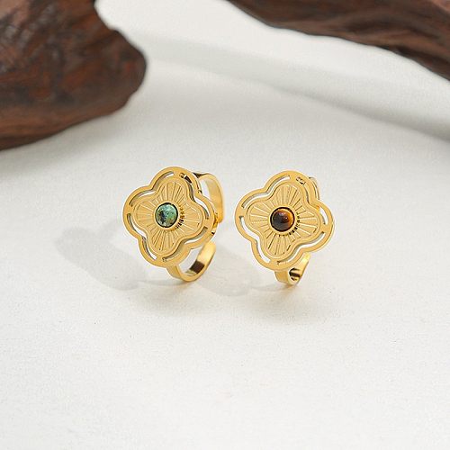 Offener Ring mit Retro-Blumen-Edelstahl und 18 Karat vergoldetem Opal in großen Mengen