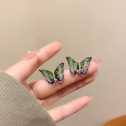 Retro Butterfly Copper Inlay Zircon Earrings 1 Pair