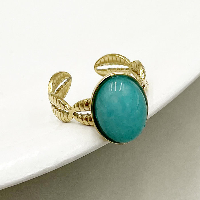1 Piece Fashion Water Droplets Stainless Steel Inlay Turquoise Rings