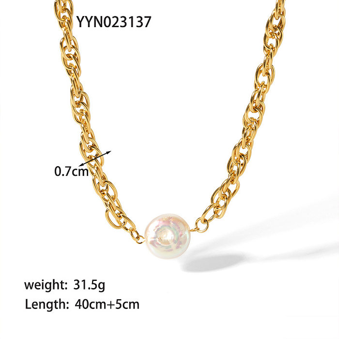 Elegant Lady Round Stainless Steel Freshwater Pearl Plating 18K Gold Plated Bracelets Necklace