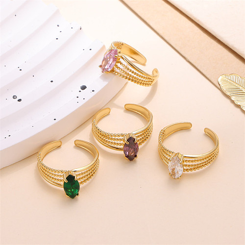 Elegante, süße, ovale, offene Ringe mit Inlay aus Zirkon und 18-karätigem Gold