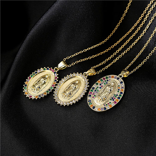 Kupfer-Mikro-Intarsien-Zirkon-religiöser Schmuck, goldene Halskette, Maria-Anhänger