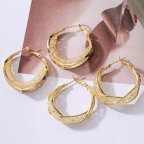 1 Pair Fashion Circle Copper Plating Hollow Out Hoop Earrings
