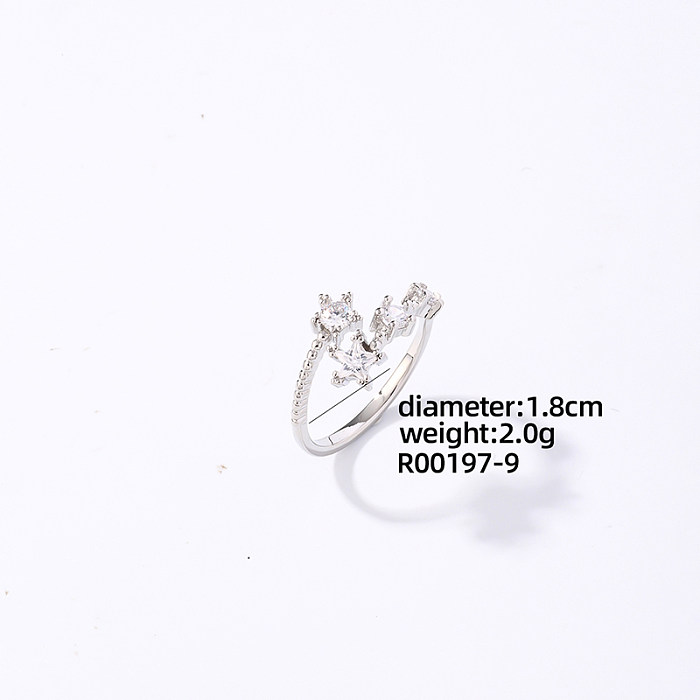 Casual Sweet Irregular Flower Snake Copper Plating Inlay Zircon White Gold Plated Open Rings