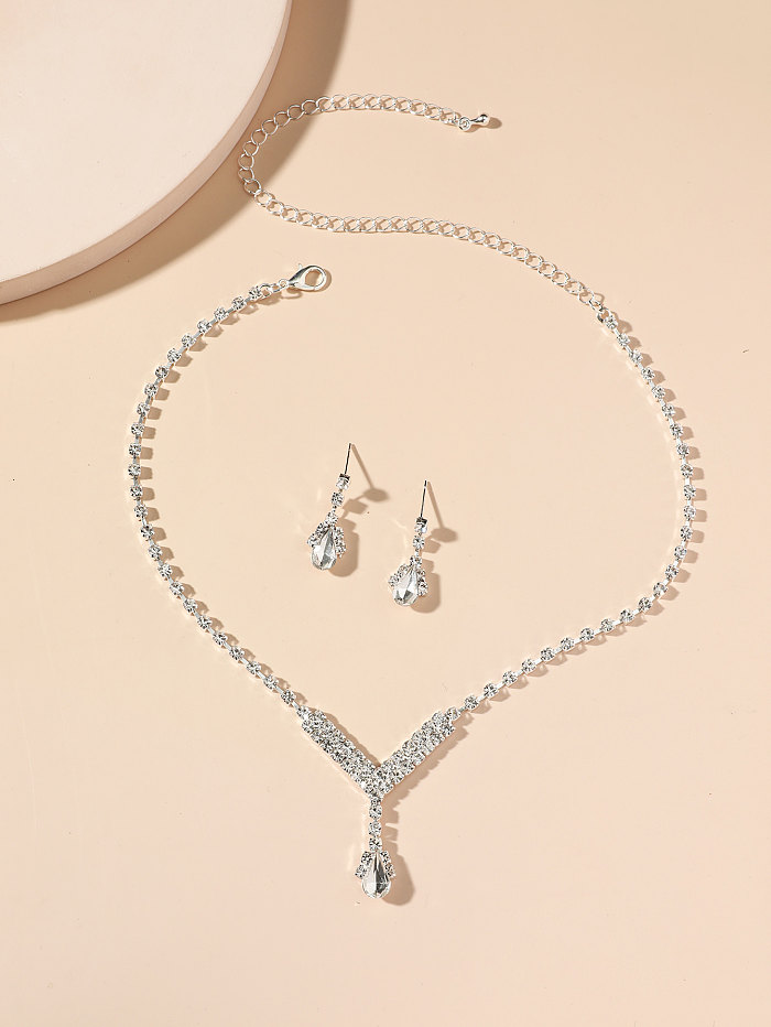 Fashion Crystal Water Drop Pendent Necklace And Earring Set