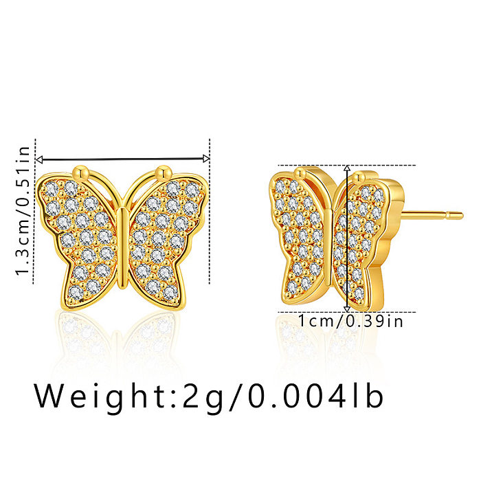 1 Pair Simple Style Butterfly Inlay Copper Zircon Earrings