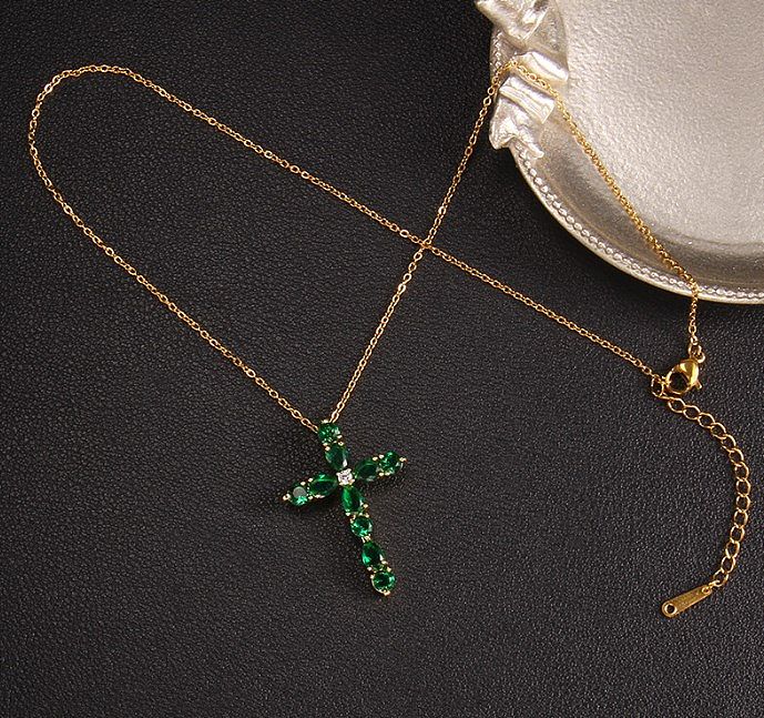 Glam Cross Copper Zircon Pendant Necklace In Bulk