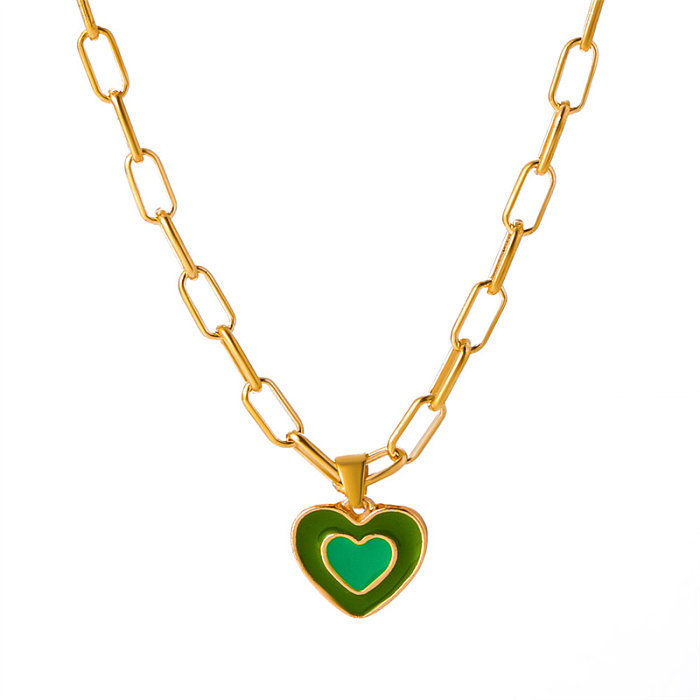 Glamouröse Halskette mit Anhänger in Herzform, Titanstahl, Kupfer, ausgehöhlter Kristallzirkon, 18 Karat vergoldet, versilbert