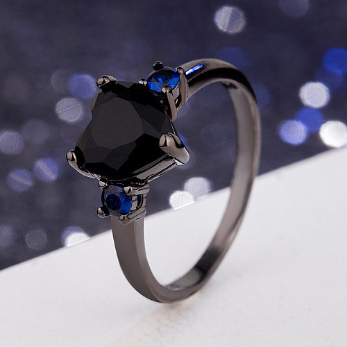 Anel de diamante em forma de coração, preto, europeu e americano, simulação, joias da moda