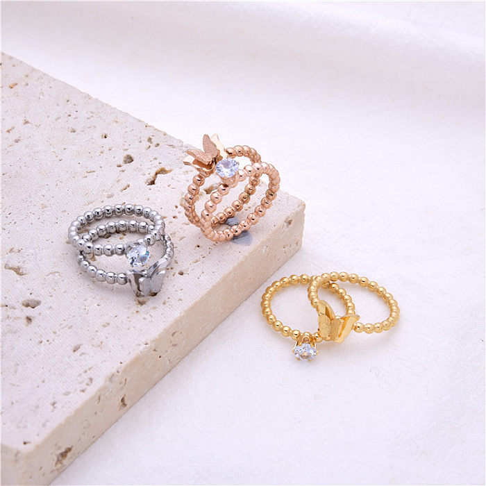 Anéis de pedras preciosas artificiais do embutimento de aço inoxidável do chapeamento da borboleta do estilo moderno