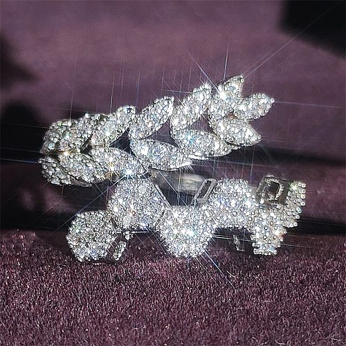 Fashion Hexagon Leaf Copper Inlay Artificial Gemstones Rings