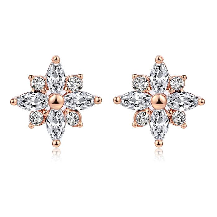 1 Pair Elegant Snowflake Inlay Copper Zircon Ear Studs