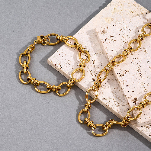 Collar de pulseras chapado en oro de 18 quilates con revestimiento de acero inoxidable de color sólido básico