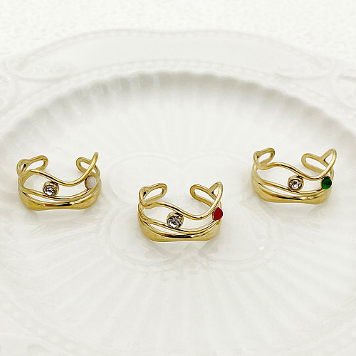 Anéis abertos banhados a ouro de zircônia com chapeamento de aço inoxidável irregular estilo romano retrô