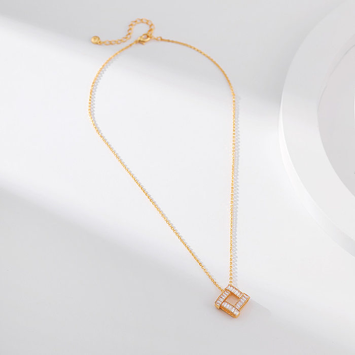 Simple Style Square Copper Inlay Zircon Pendant Necklace