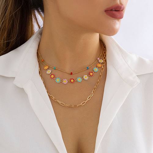 Sweet Flower Alloy Copper Layered Necklaces