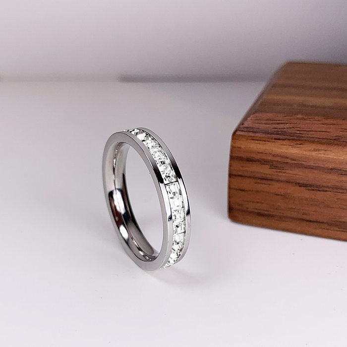 Simple Style Circle Titanium Steel Inlay Zircon Rings