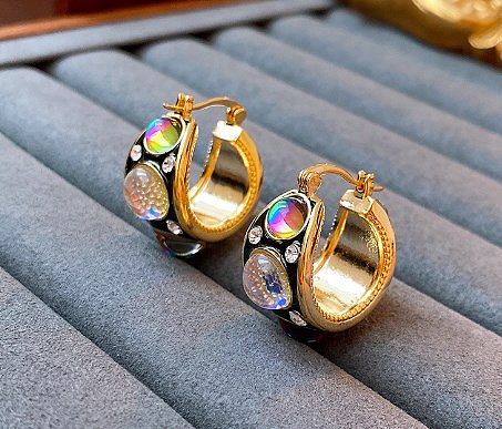 1 Pair Retro Baroque Style Round Plating Inlay Copper Resin Rhinestones Earrings