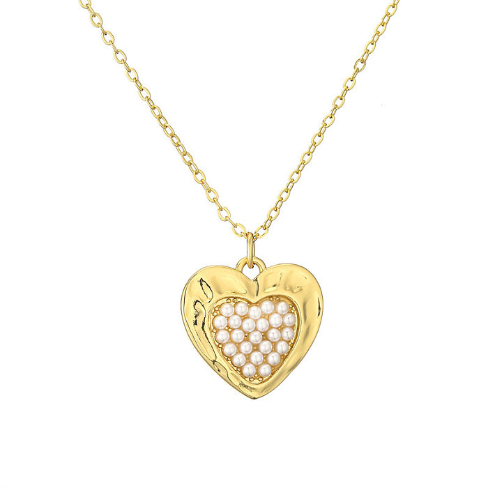 Streetwear Heart Shape Copper Plating Inlay Zircon Gold Plated Pendant Necklace