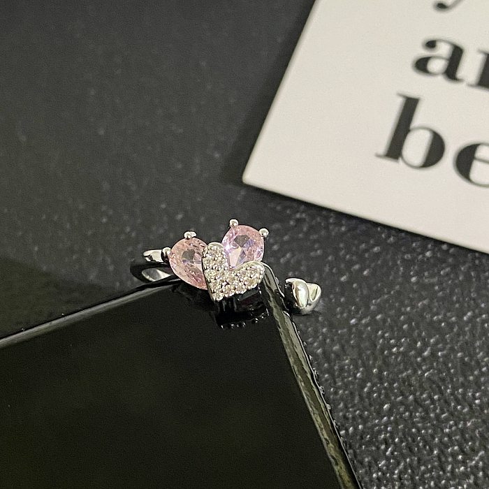IG Style Shiny Heart Shape Gourd Butterfly Copper Plating Inlay Shell Zircon Open Rings