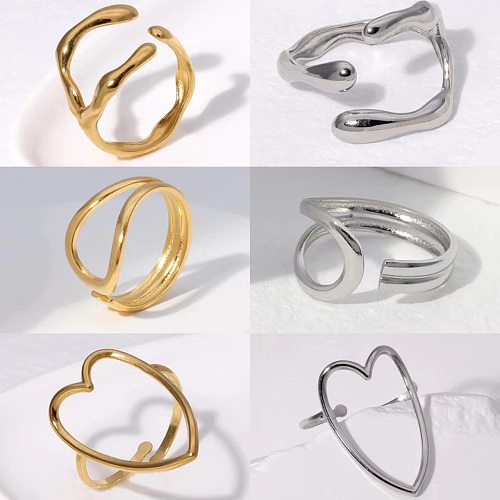 Anéis abertos irregulares do chapeamento de aço do titânio da cor sólida da forma irregular do coração do estilo simples