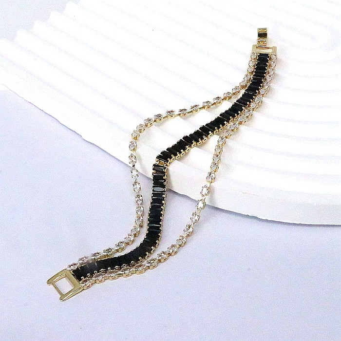 Bracelets plaqués or de Zircon d'incrustation de cuivre de rectangle de style simple élégant