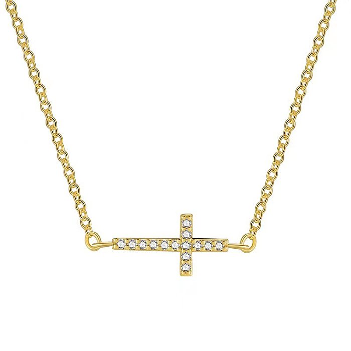 Collier pendentif en Zircon, croix de Style Simple, acier titane, incrustation de cuivre