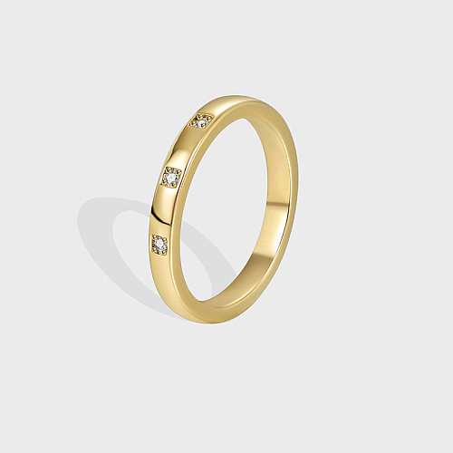 Simple Style Round Copper Plating Inlay Zircon 18K Gold Plated Rings