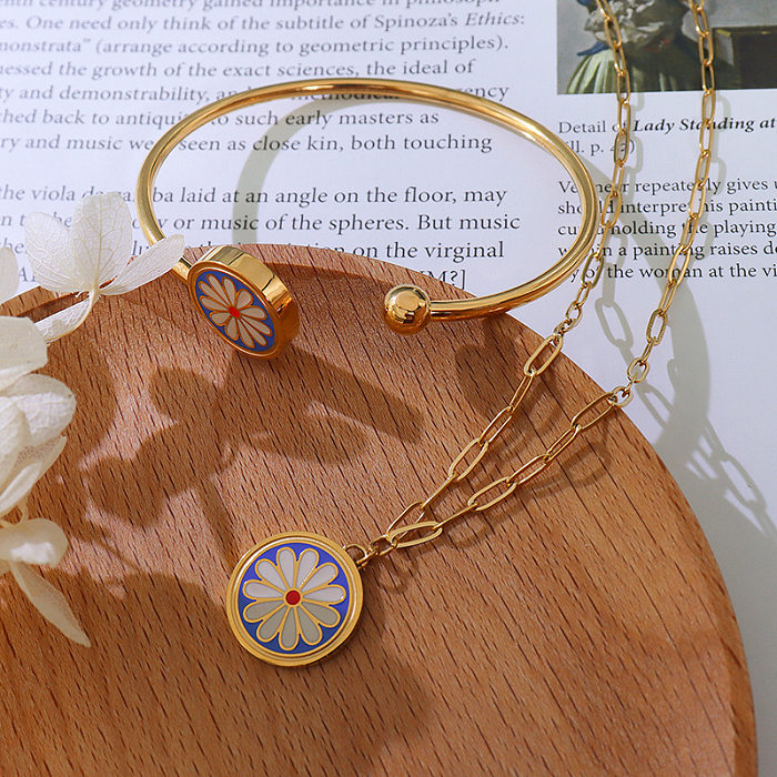 Persönlichkeit Kleine Gänseblümchen Titan Stahl Halskette Armband Ohrringe Schmuck