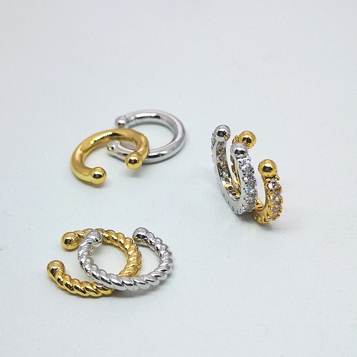 1 Piece Lady C Shape Spiral Stripe Plating Inlay Copper Zircon Ear Cuffs