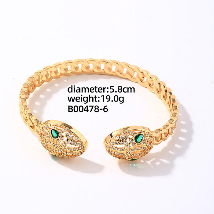 Casual Glam Snake Cobre Chapeamento Inlay Zircão Banhado A Ouro Anéis Pulseiras Conjunto de Joias