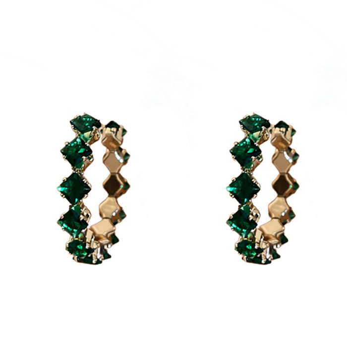 1 Pair Simple Style Rhombus Copper Plating Inlay Rhinestones Earrings