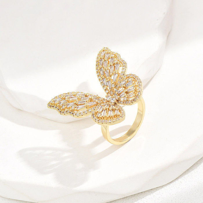 Anillos de circonio de cobre de mariposa brillante románticos lujosos a granel