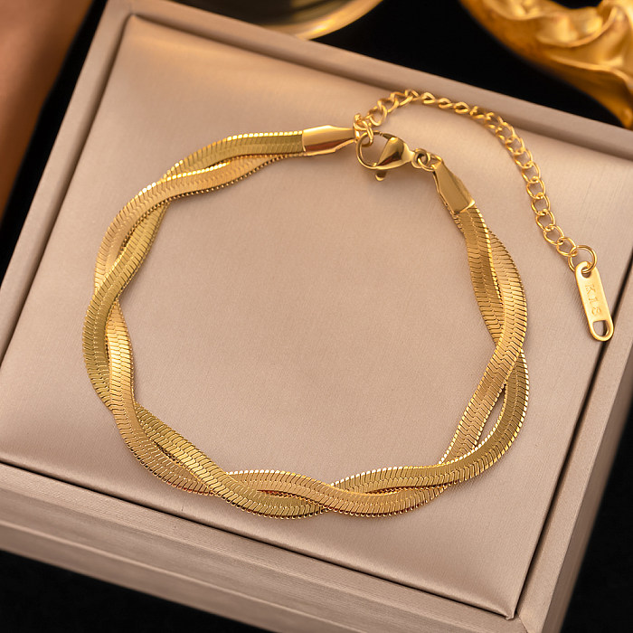 Retro Solid Color Titanium Steel Plating 18K Gold Plated Bracelets Necklace
