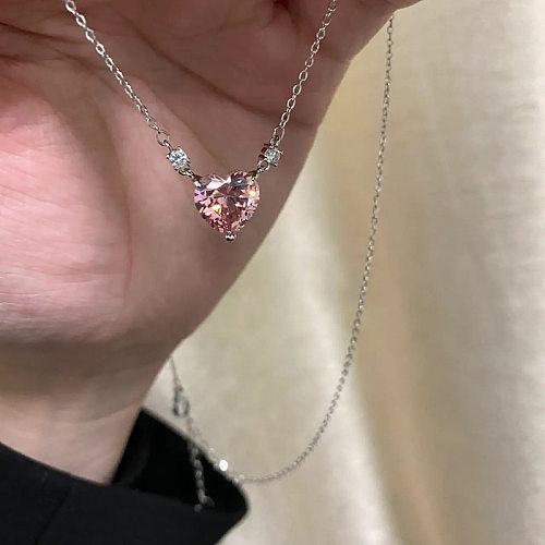 Elegant Classic Style Heart Shape Copper Inlay Zircon Pendant Necklace