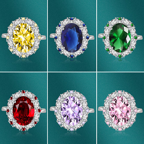 Bright Female Fashion Big Round Zircon Gemstone Inlaid Fancy Ring