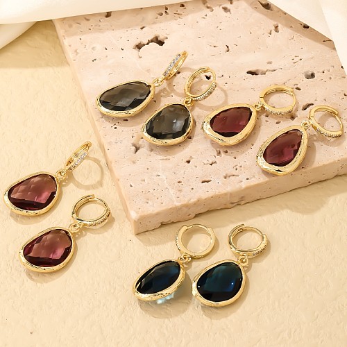 1 Pair Casual Simple Style Irregular Round Plating Inlay Copper Crystal Glass Zircon Gold Plated Drop Earrings