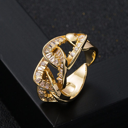 Fashion Copper-plated 18K Gold Micro-set Zircon Chain Interlocking Open Ring