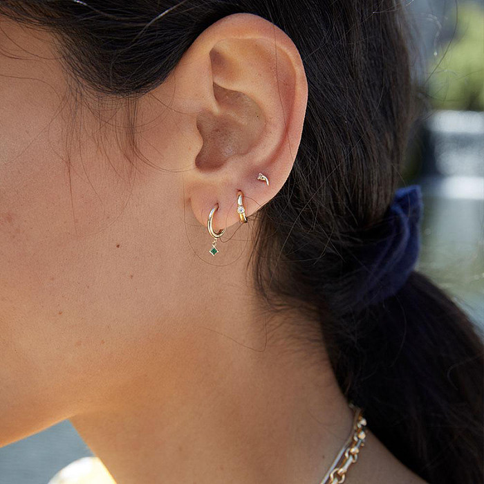 1 paire de boucles d'oreilles pendantes en cuivre et Zircon plaqué or, Style Simple, incrustation de losange