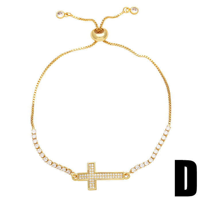 Fashion Simple Style Cross Copper Plating Inlay Zircon 18K Gold Plated Bracelets