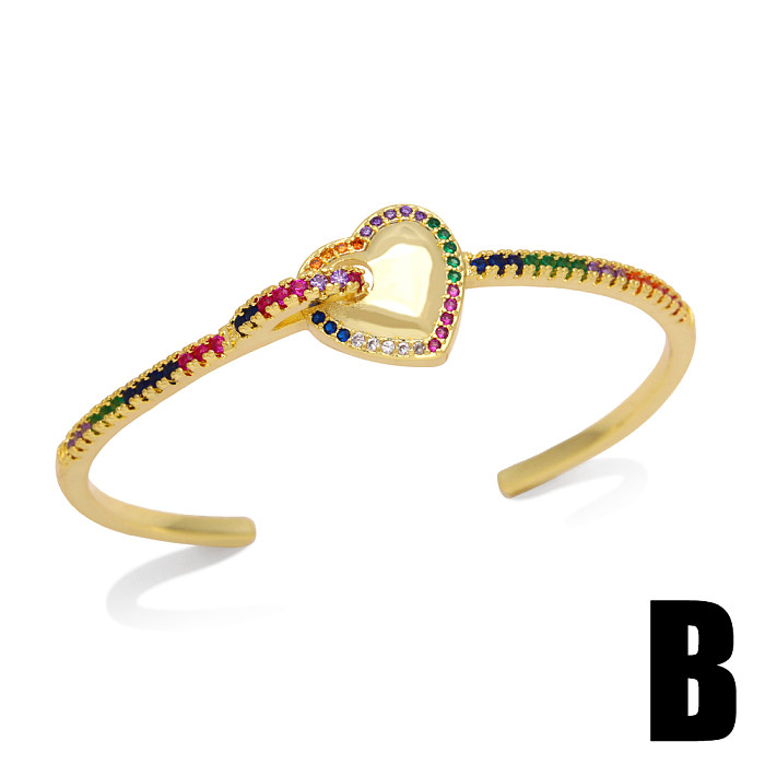 Hip-Hop Cool Style Animal Heart Shape Snake Copper Plating Inlay Zircon 18K Gold Plated Bangle