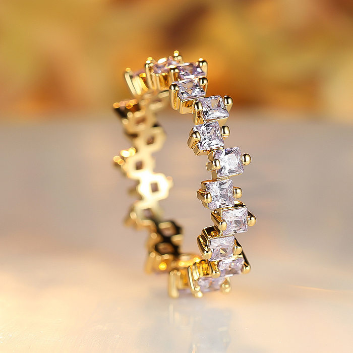 Anillos de diamantes artificiales con incrustaciones de cobre cuadrado de moda 1 pieza