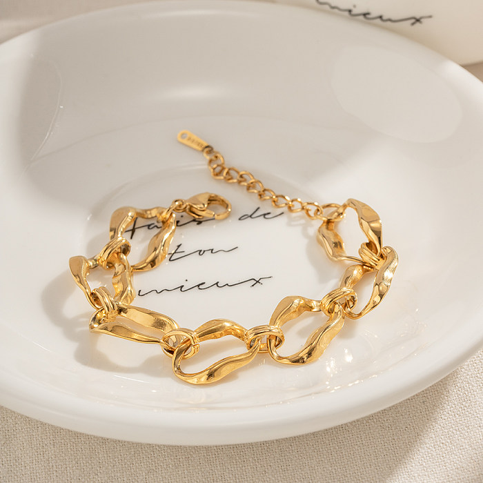 Collier de bracelets plaqué or 18 carats en acier inoxydable ovale irrégulier de style IG