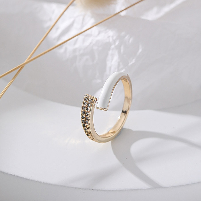 Simple Style Korean Style Geometric Copper Enamel Inlay Rhinestones Open Rings