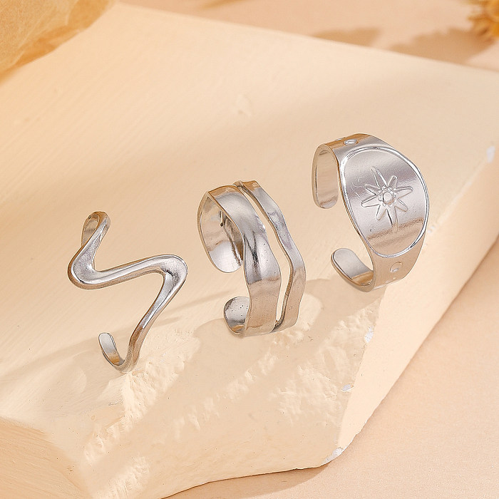 Wholesale Punk Waves Solid Color Stainless Steel Plating Silver Plated Open Rings