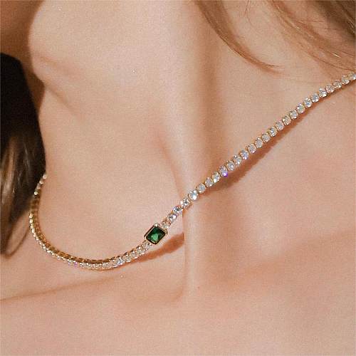 Simple Style Square Titanium Steel Plating Inlay Zircon 18K Gold Plated Necklace
